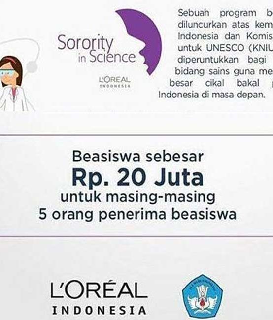 Beasiswa S1 2017 Untuk Mahasiswi Indonesia Oleh L’Oréal