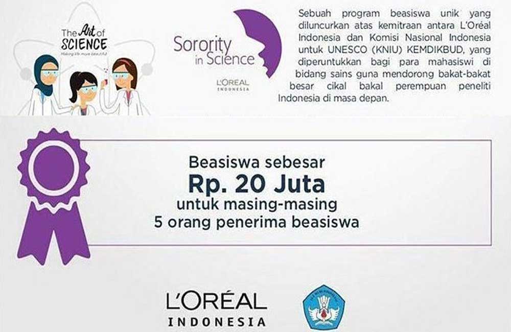 Beasiswa S1 2017 Untuk Mahasiswi Indonesia Oleh L’Oréal