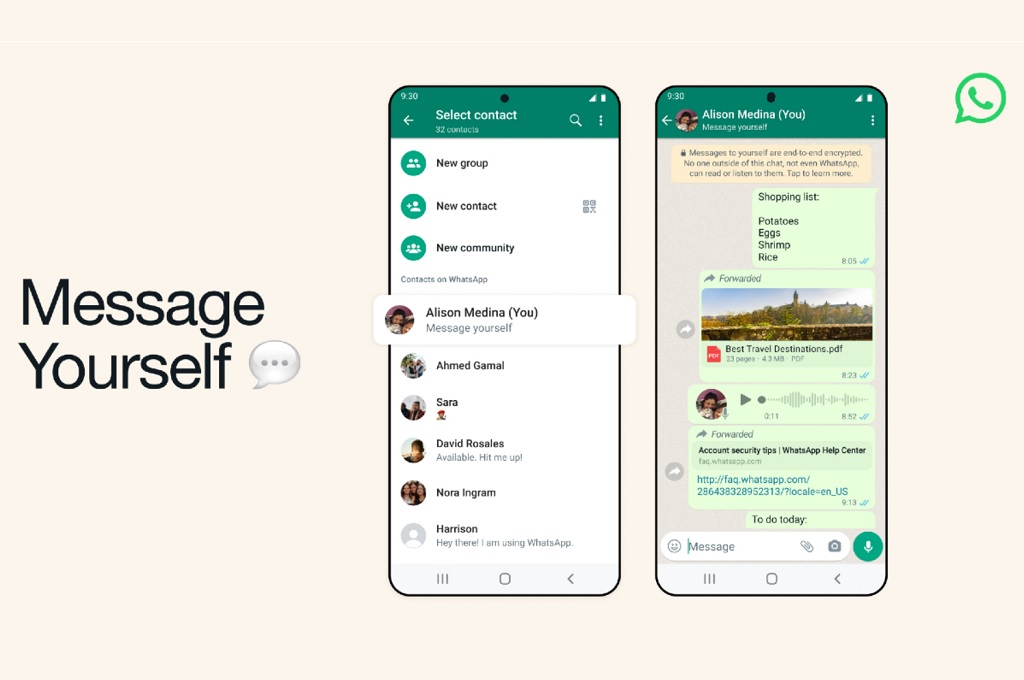 WhatsApp Gulirkan Fitur Message Yourself